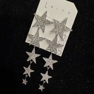 Leith Glittering Silver Star Statement Drop Earrings